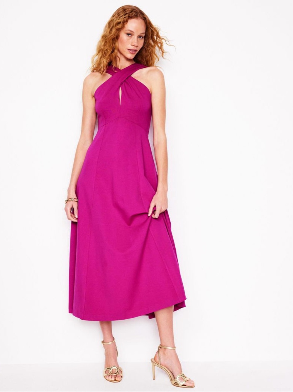 Boden Cross Front Ponte Maxi Dress A-Line Viscose In Fuchsia Pink Size 2
